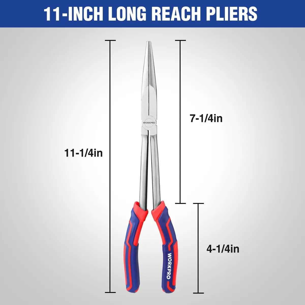 WORKPRO Premium 11” Extra Long Needle Nose Pliers | Heavy-Duty CRV Steel, Soft Grip for Precision Reach - view 2