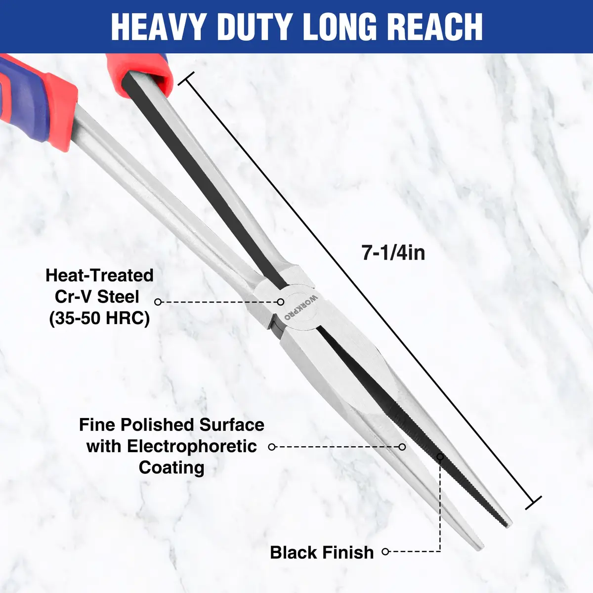 WORKPRO Premium 11” Extra Long Needle Nose Pliers | Heavy-Duty CRV Steel, Soft Grip for Precision Reach - view 3