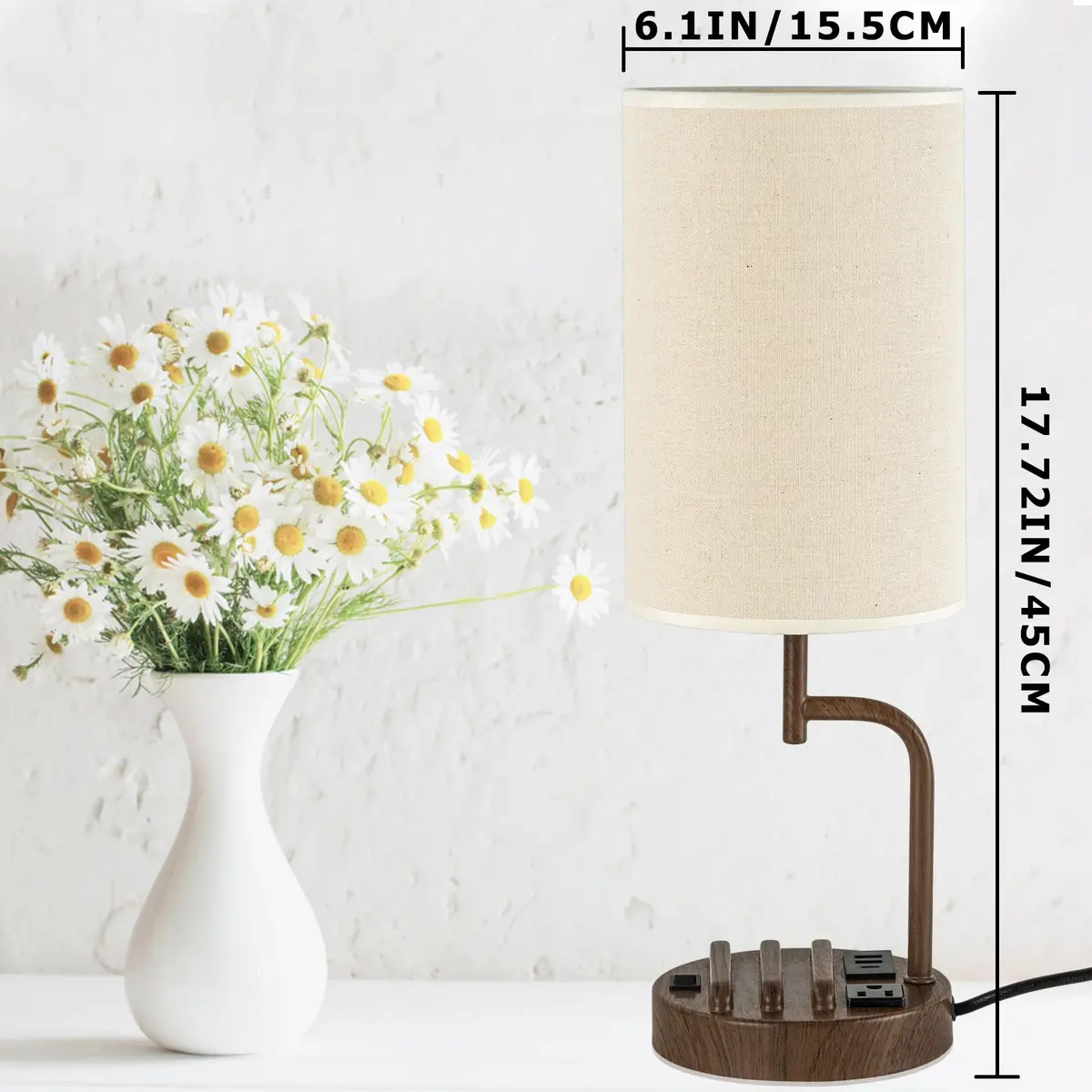 Dreamholder Modern Desk Lamp with 3 USB Ports & AC Outlet | Walnut Finish, 60W - view 5