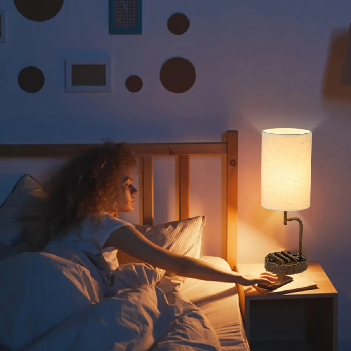 Dreamholder Modern Desk Lamp with 3 USB Ports & AC Outlet | Walnut Finish, 60W - view 7