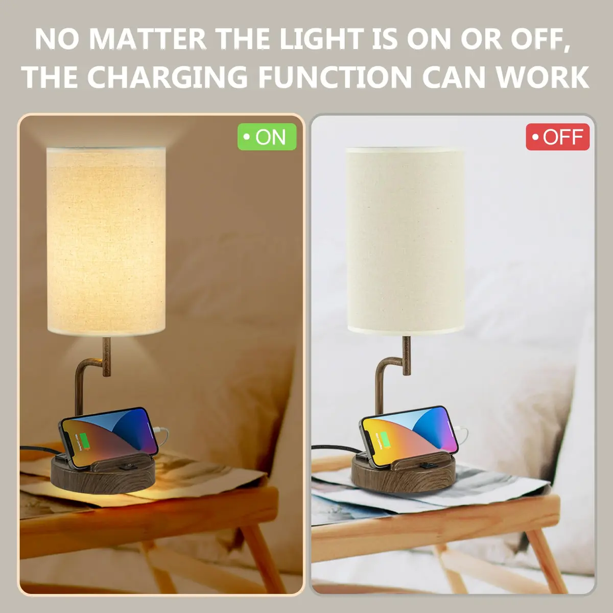 Dreamholder Modern Desk Lamp with 3 USB Ports & AC Outlet | Walnut Finish, 60W - view 4