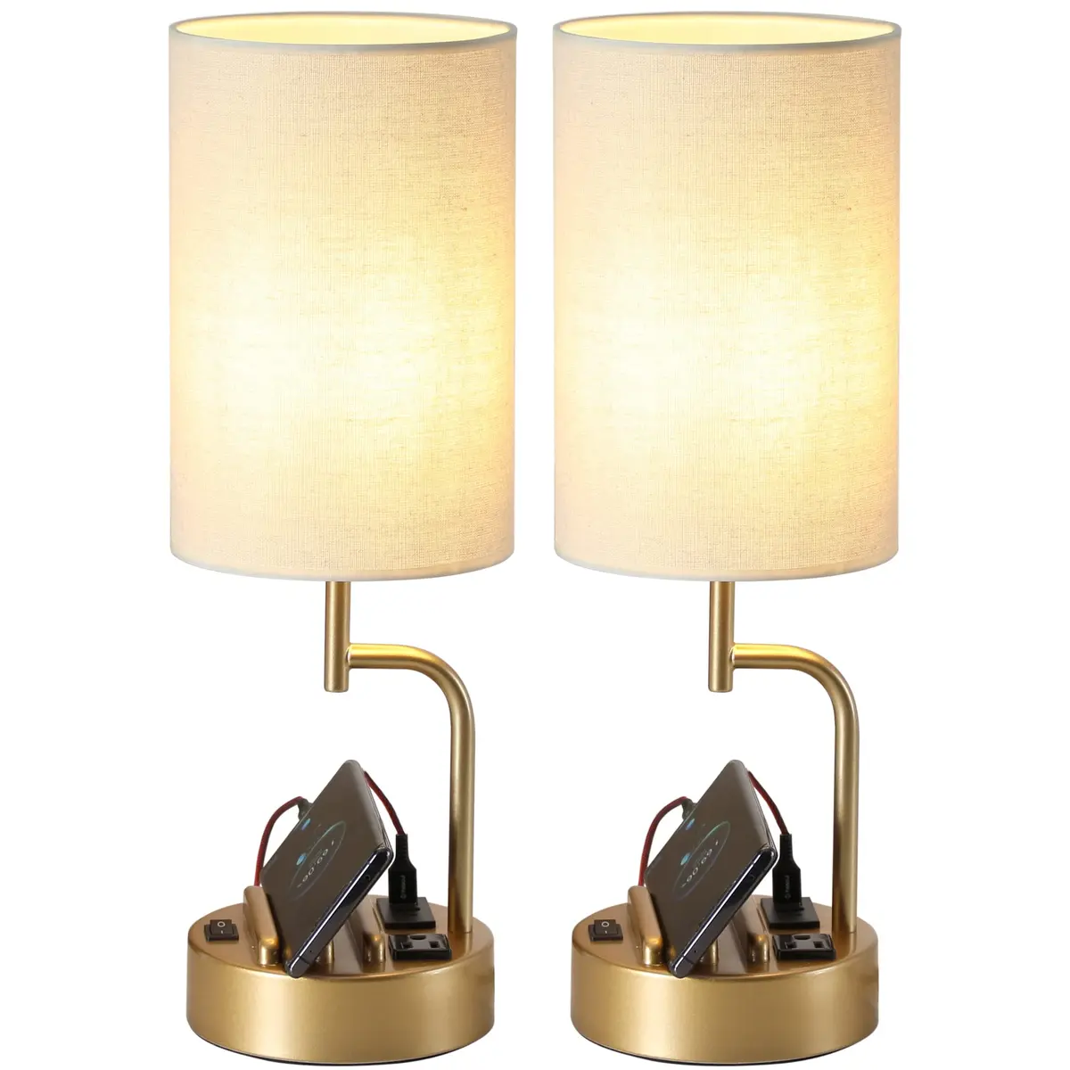 Dreamholder Gold Table Lamp with 3 USB Ports & AC Outlet | Modern Nightstand Light for Bedroom & Office - main product image