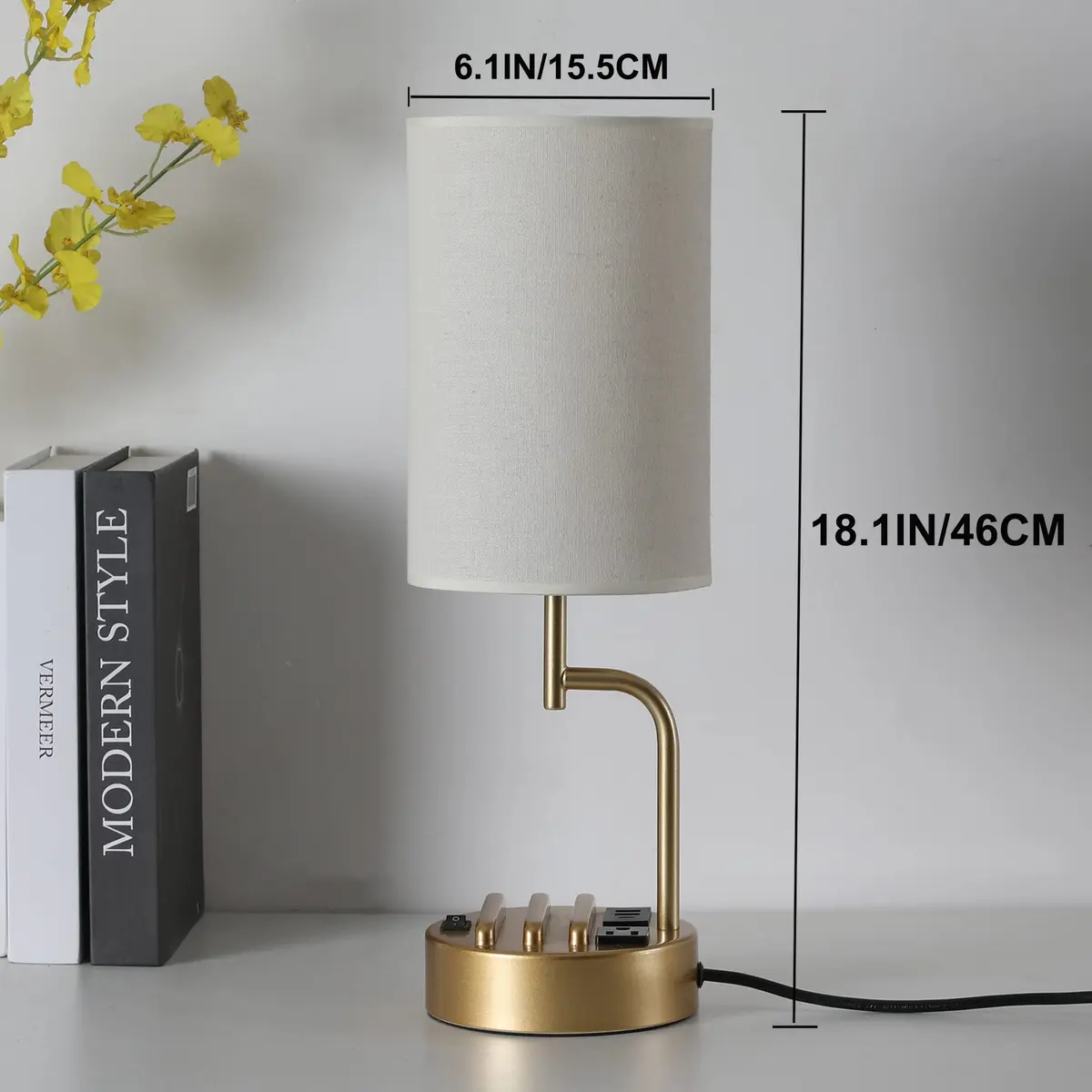 Dreamholder Gold Table Lamp with 3 USB Ports & AC Outlet | Modern Nightstand Light for Bedroom & Office - view 6
