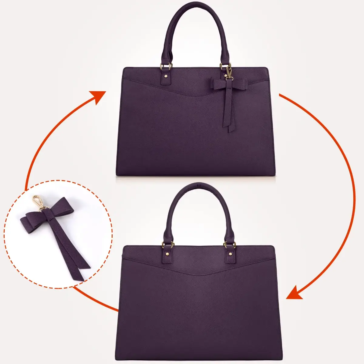RAINSMORE PU Leather Laptop Tote Bag 15.6 Inch | Water-Resistant Business Work Bag with Detachable Bow - view 7