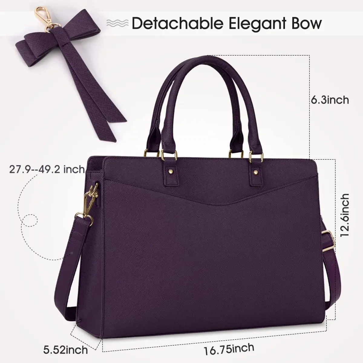 RAINSMORE PU Leather Laptop Tote Bag 15.6 Inch | Water-Resistant Business Work Bag with Detachable Bow - view 3
