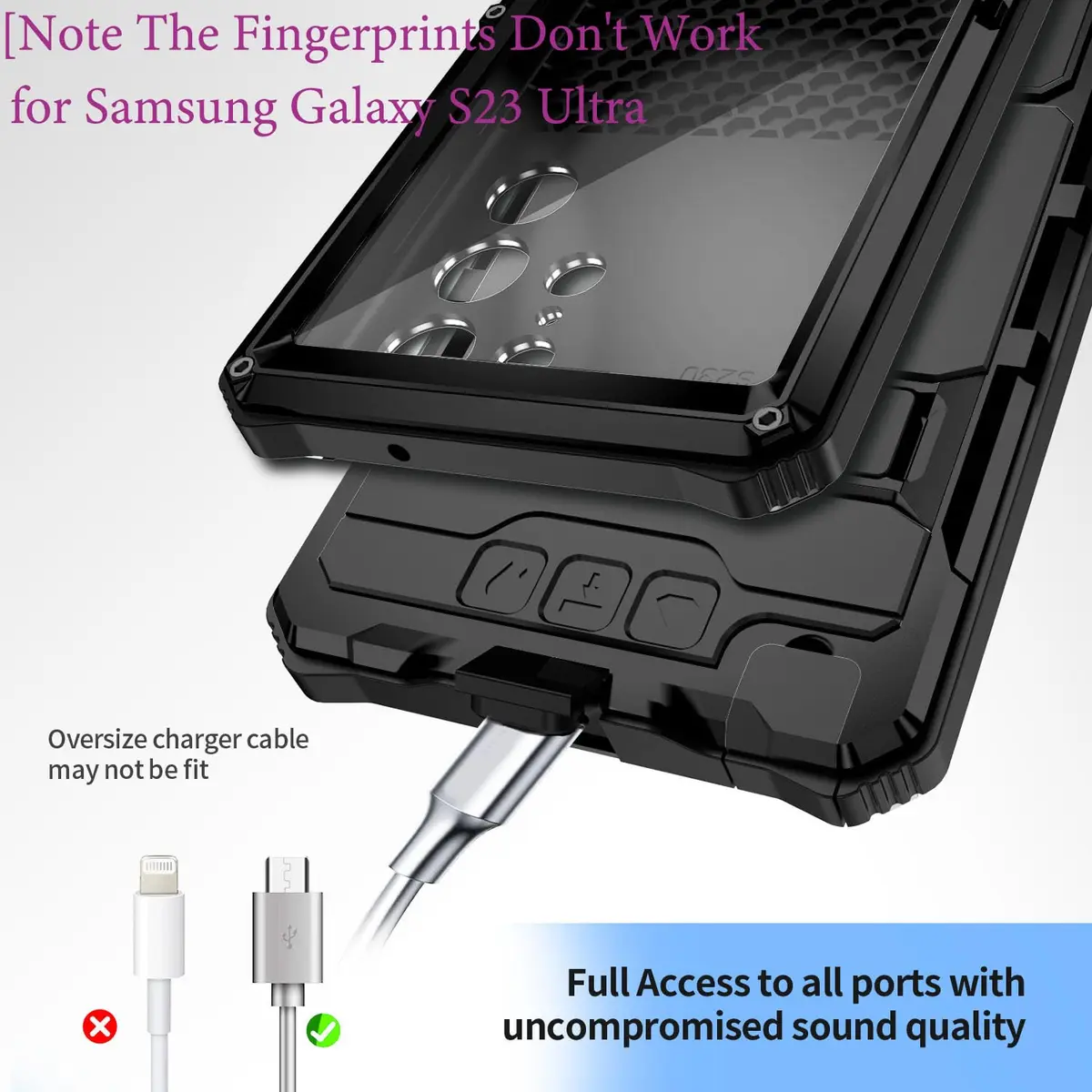 Lunivop Samsung Galaxy S23 Ultra Metal Heavy Duty Case Black | Military Grade Protection & Built-in Screen Protector - view 6