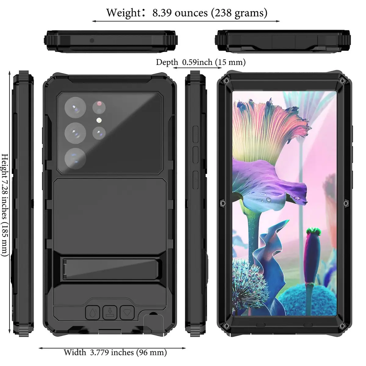 Lunivop Samsung Galaxy S23 Ultra Metal Heavy Duty Case Black | Military Grade Protection & Built-in Screen Protector - view 2