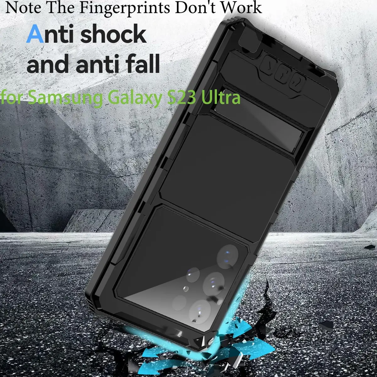 Lunivop Samsung Galaxy S23 Ultra Metal Heavy Duty Case Black | Military Grade Protection & Built-in Screen Protector - view 4
