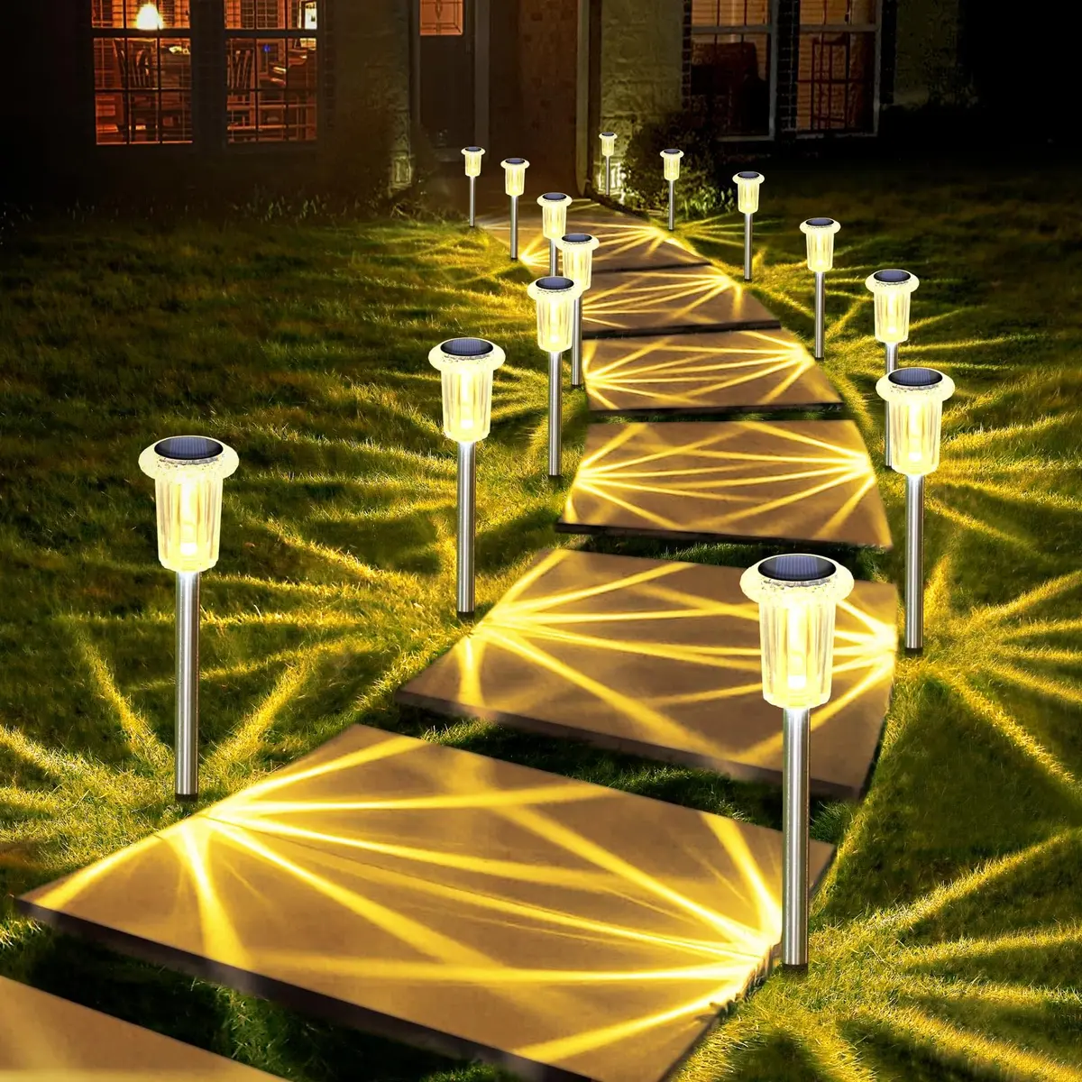 DenicMic 10 Pack Solar Pathway Lights Waterproof Warm White LED | Outdoor Garden Decor - main product image