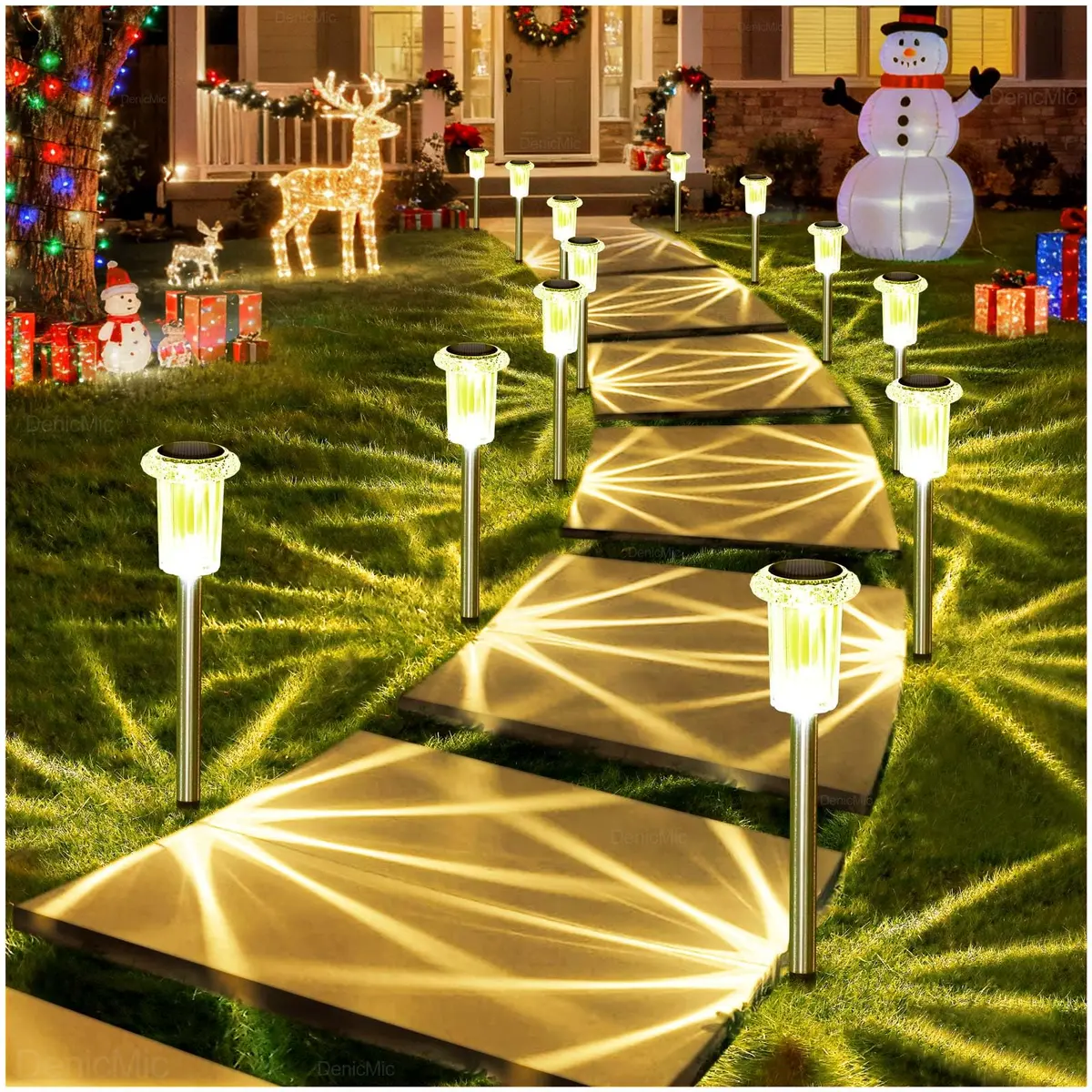 DenicMic 10 Pack Solar Pathway Lights Waterproof Warm White LED | Outdoor Garden Decor - view 9