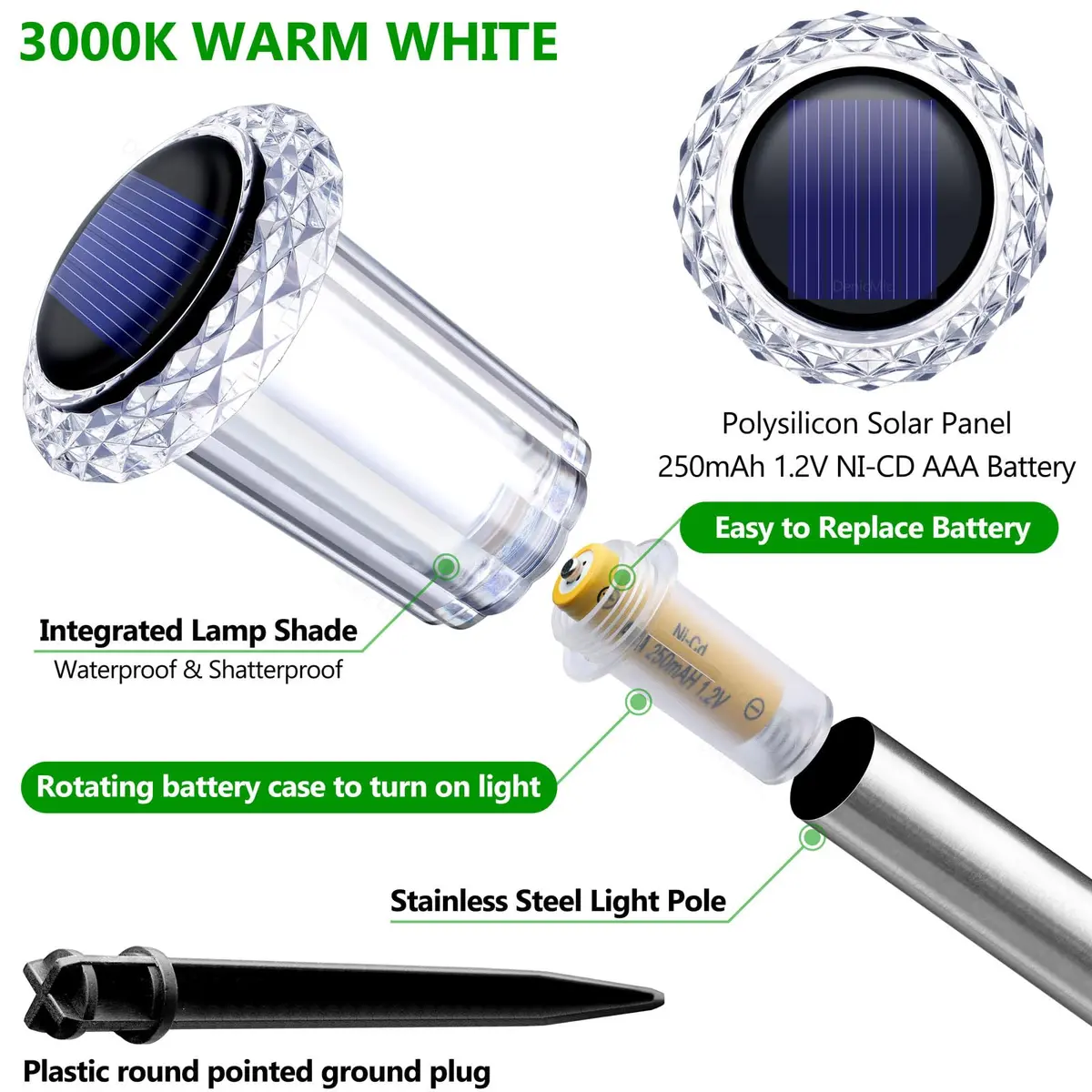 DenicMic 10 Pack Solar Pathway Lights Waterproof Warm White LED | Outdoor Garden Decor - view 2