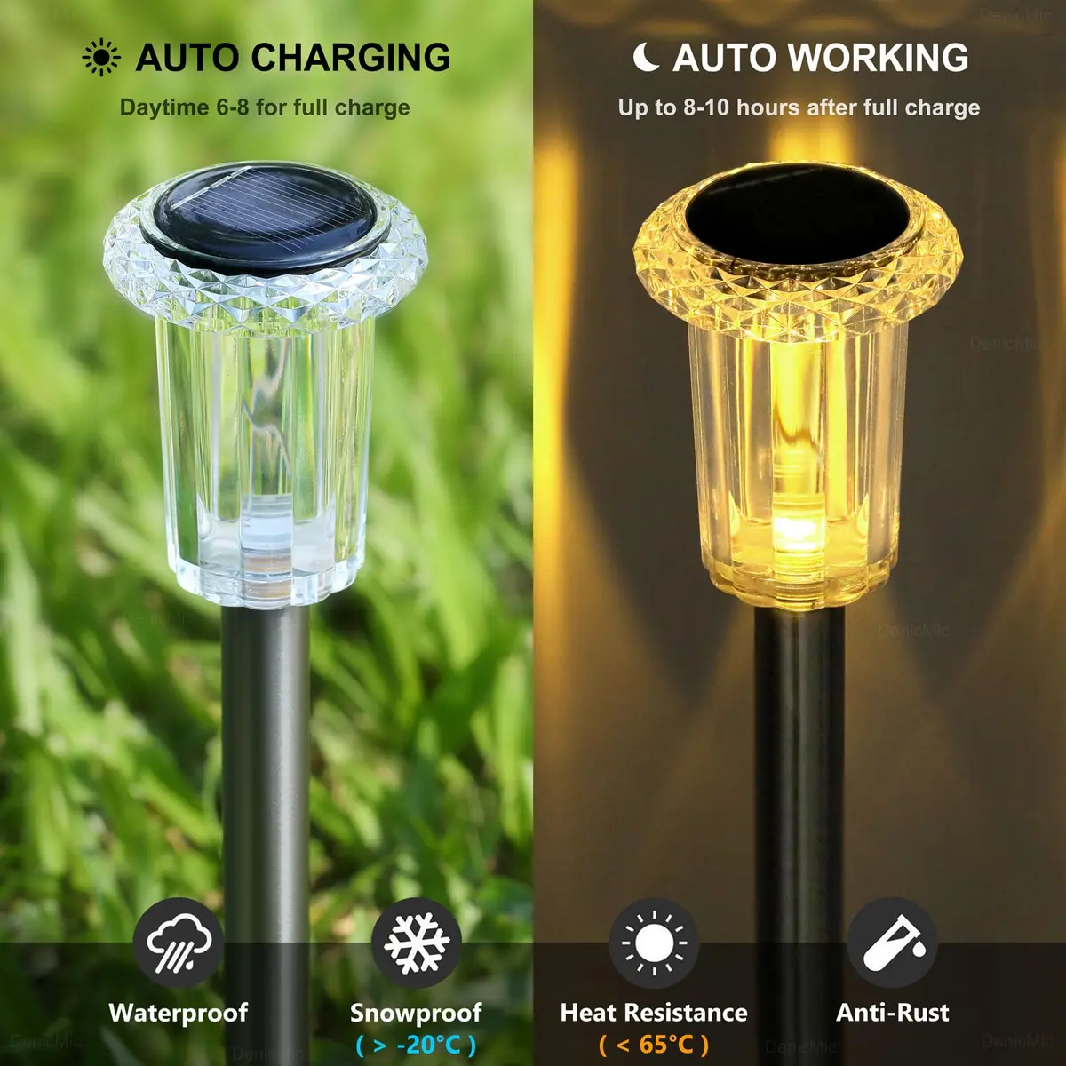 DenicMic 10 Pack Solar Pathway Lights Waterproof Warm White LED | Outdoor Garden Decor - view 3