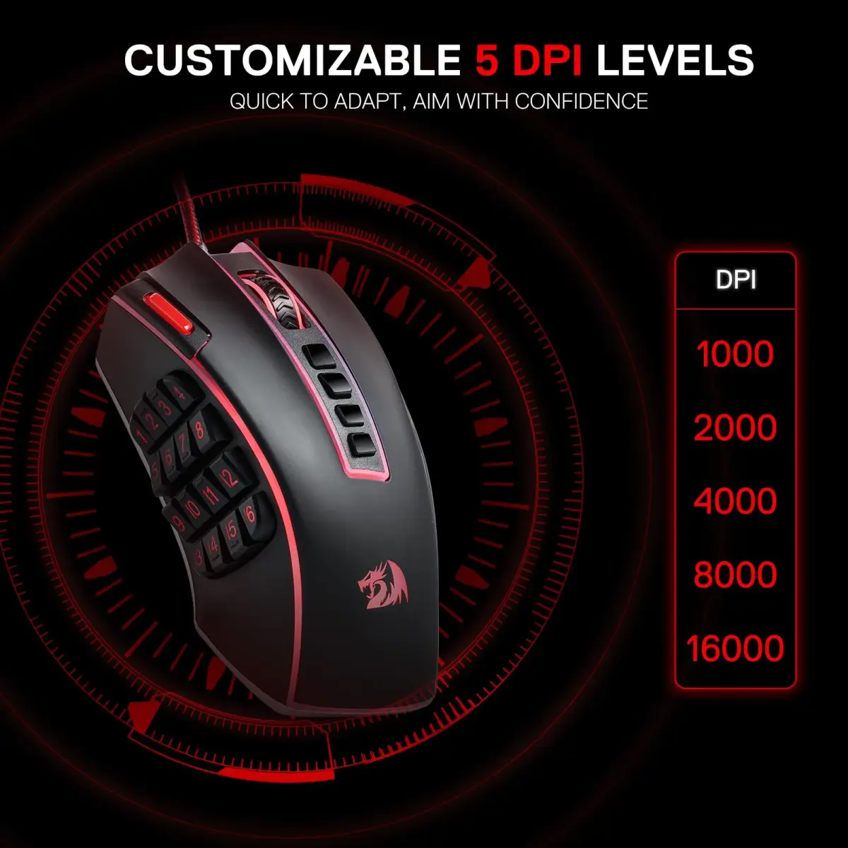 Redragon M990 Wired RGB MMO Gaming Mouse 32000 DPI with Weight Tuning | 23 Programmable Buttons - view 4