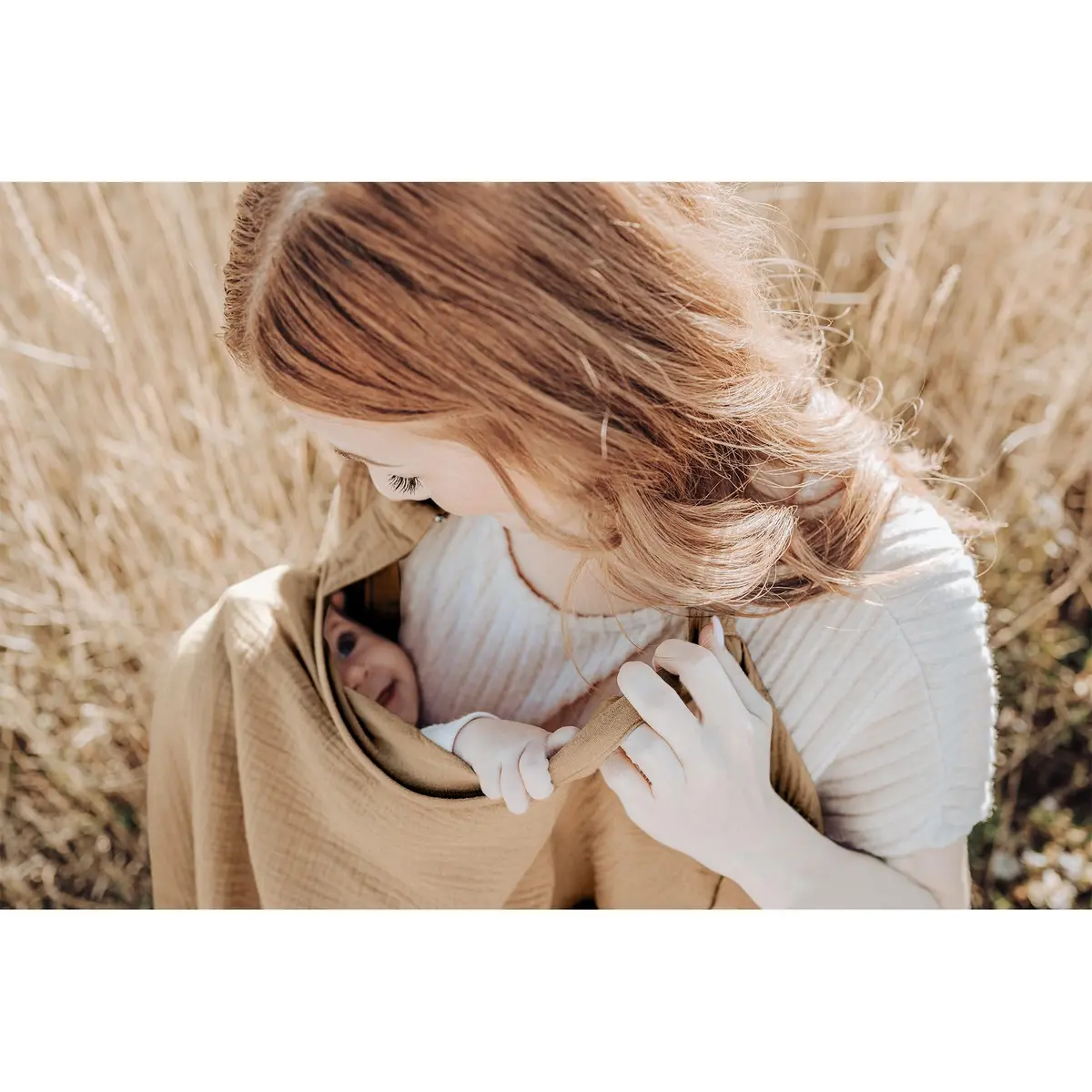 Konssy Muslin Nursing Cover Camel | 100% Cotton Breathable for Breastfeeding with Rigid Hoop & Adjustable Strap - view 4