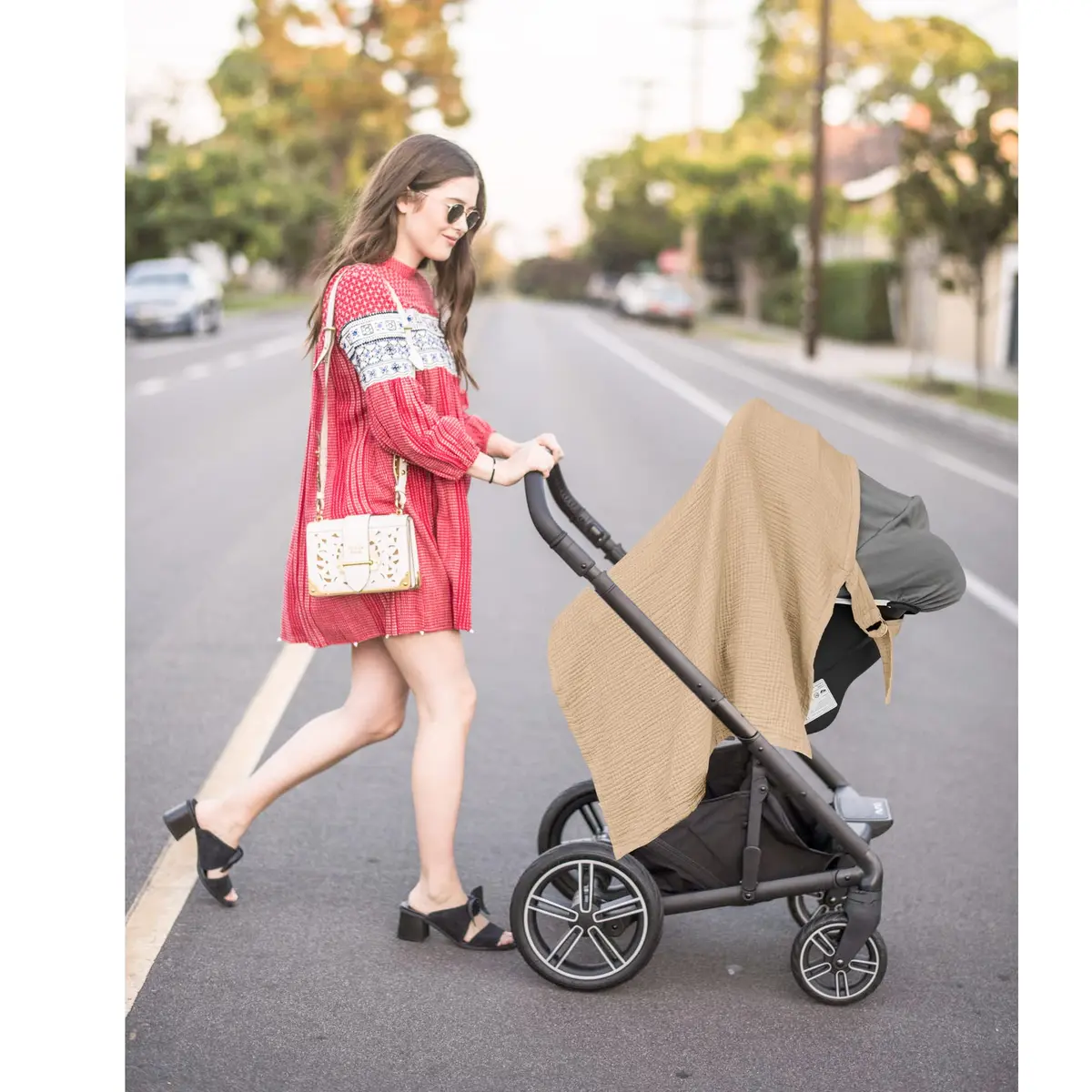 Konssy Muslin Nursing Cover Camel | 100% Cotton Breathable for Breastfeeding with Rigid Hoop & Adjustable Strap - view 8
