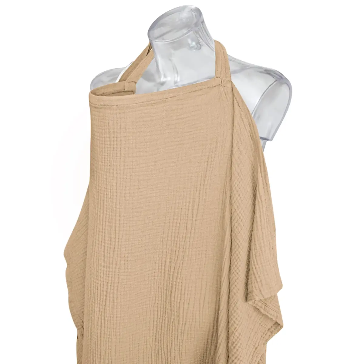 Konssy Muslin Nursing Cover Camel | 100% Cotton Breathable for Breastfeeding with Rigid Hoop & Adjustable Strap - view 2