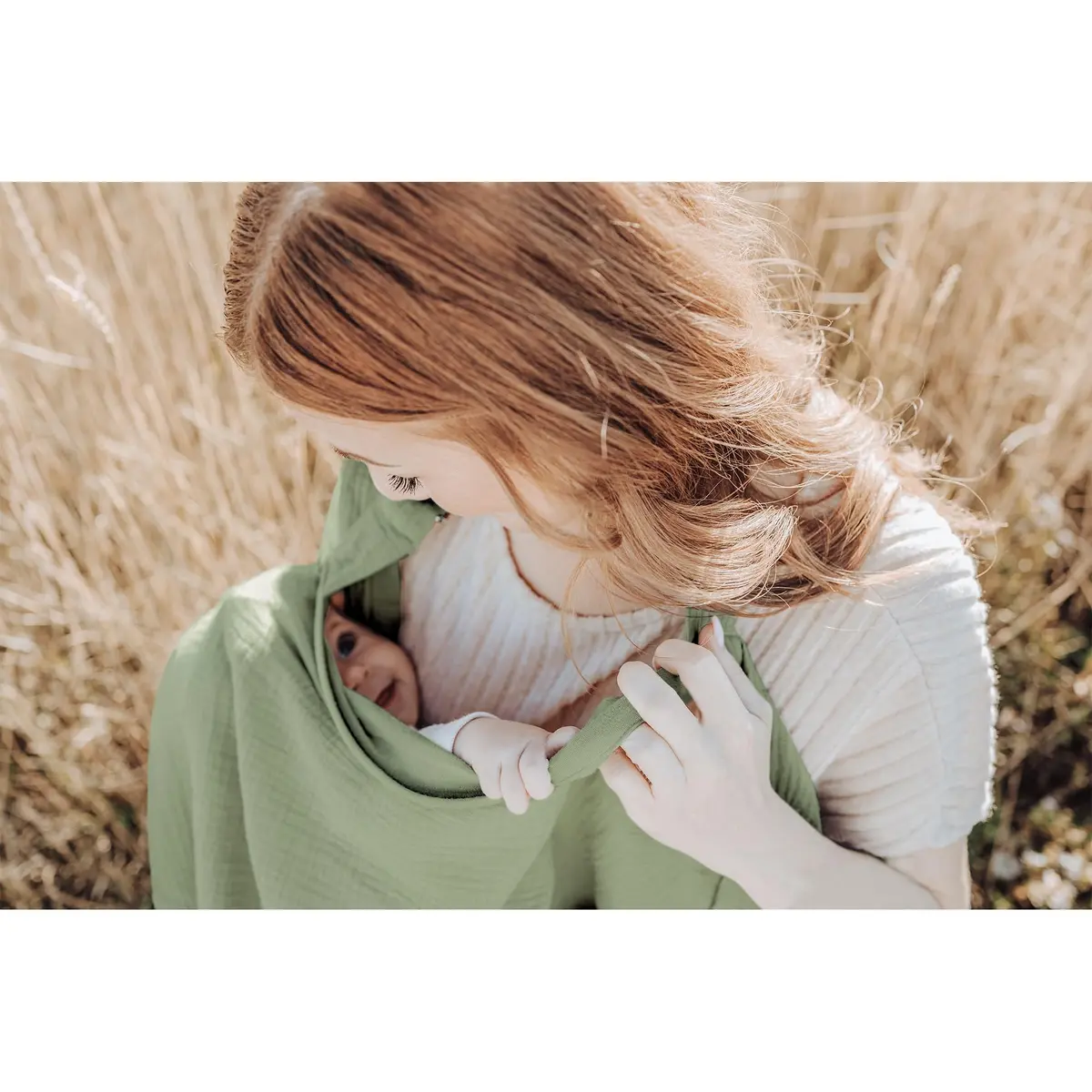Konssy Muslin Nursing Cover Up for Breastfeeding with Rigid Hoop, Sage 100% Cotton | Breathable & Adjustable for New Moms - view 4