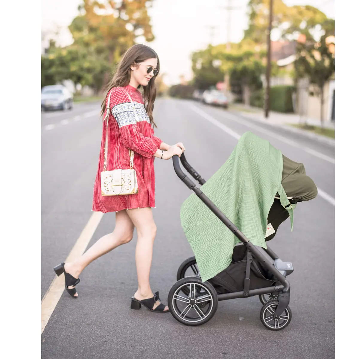 Konssy Muslin Nursing Cover Up for Breastfeeding with Rigid Hoop, Sage 100% Cotton | Breathable & Adjustable for New Moms - view 8