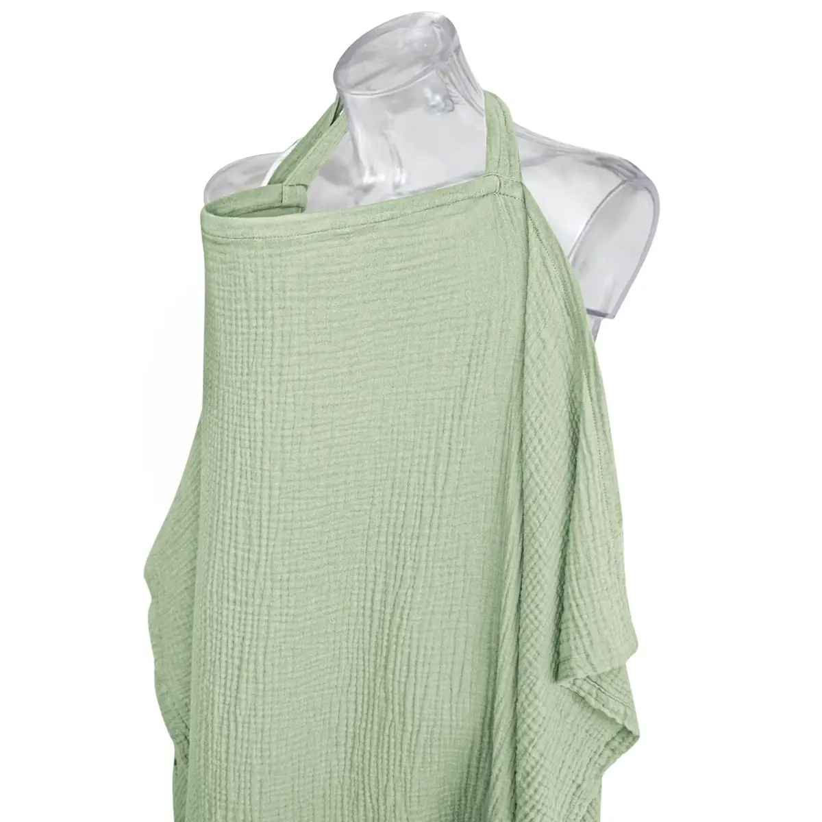 Konssy Muslin Nursing Cover Up for Breastfeeding with Rigid Hoop, Sage 100% Cotton | Breathable & Adjustable for New Moms - view 2