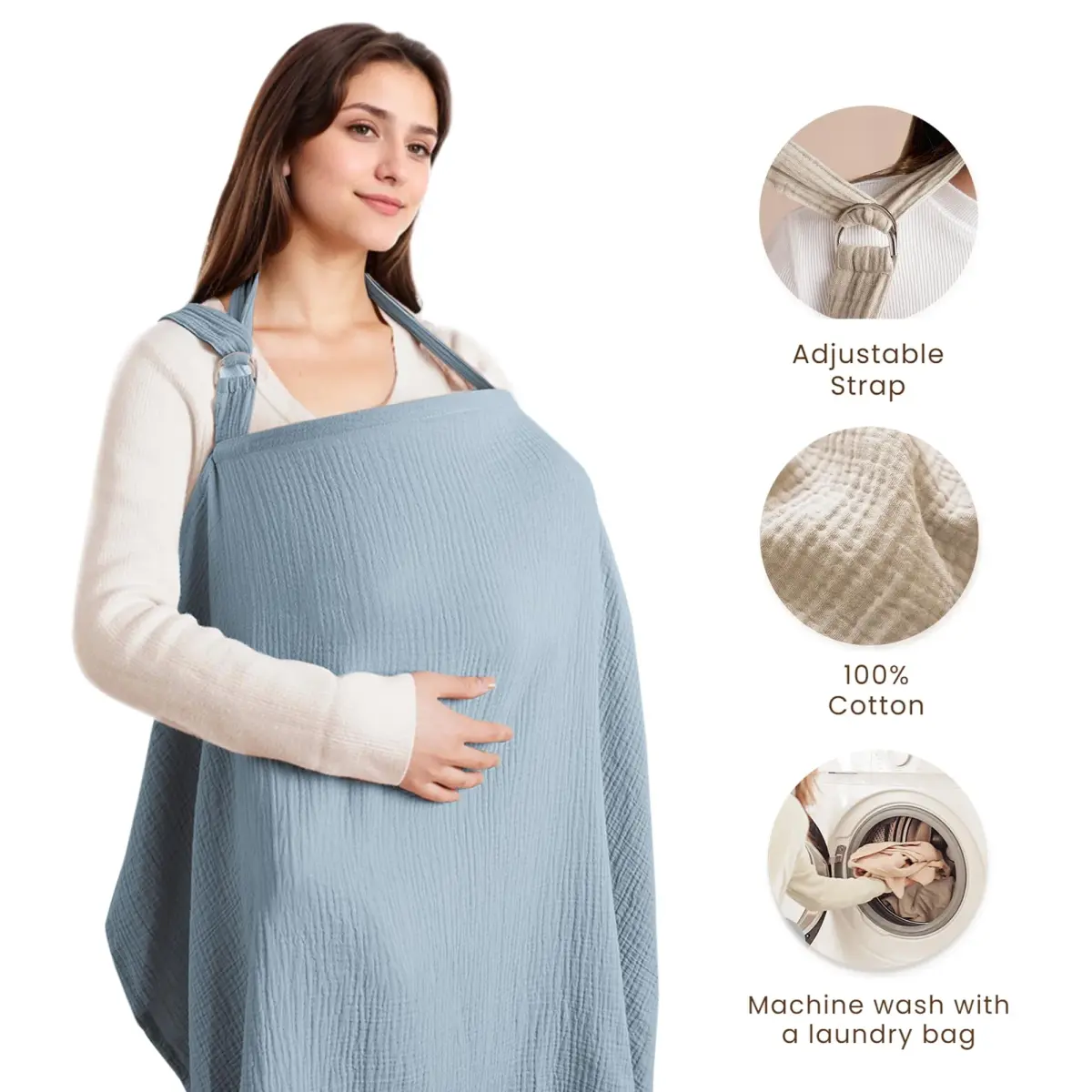Konssy Muslin Nursing Cover Up for Breastfeeding with Rigid Hoop, 100% Cotton (Blue) | Breathable & Skin-Friendly for New Moms - view 2