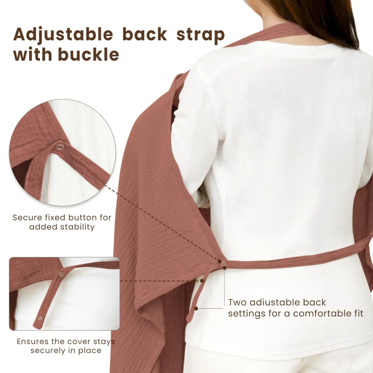Konssy Muslin Nursing Cover Chestnut | 100% Cotton Breathable with Rigid Hoop for Breastfeeding & Multi-use Carseat Canopy - view 5