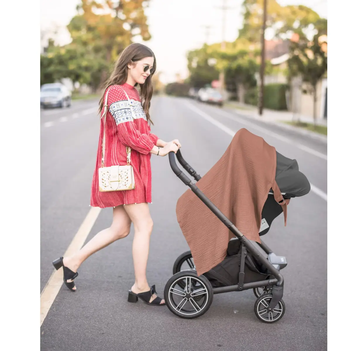 Konssy Muslin Nursing Cover Chestnut | 100% Cotton Breathable with Rigid Hoop for Breastfeeding & Multi-use Carseat Canopy - view 8