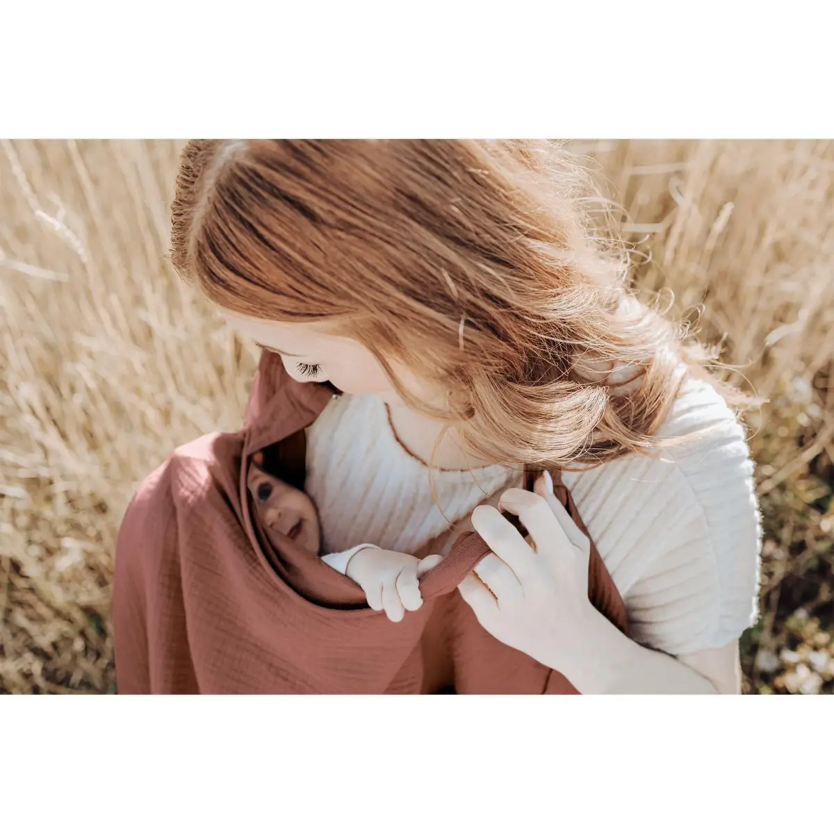 Konssy Muslin Nursing Cover Chestnut | 100% Cotton Breathable with Rigid Hoop for Breastfeeding & Multi-use Carseat Canopy - view 4