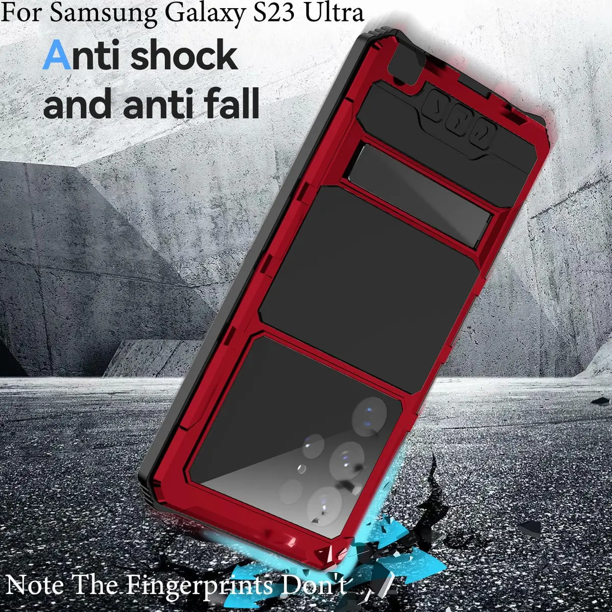 Lunivop Heavy Duty Metal Case for Samsung Galaxy S23 Ultra | Military Grade Protection with Kickstand & Screen Protector (Red) - view 5