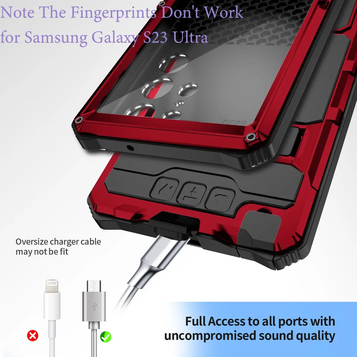 Lunivop Heavy Duty Metal Case for Samsung Galaxy S23 Ultra | Military Grade Protection with Kickstand & Screen Protector (Red) - view 6