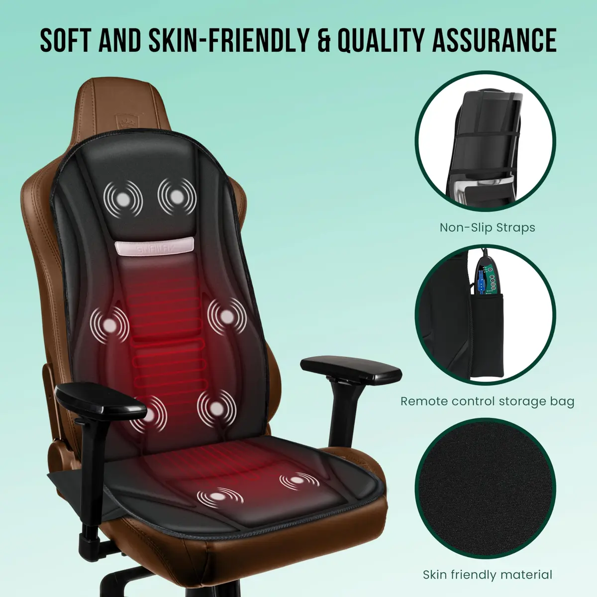 Snailax Vibration Back Massager with Heat, 8 Motors Massage Chair Pad 1.42 kg (3.13 lb) | Deep Tissue Relief for Home & Office - view 5
