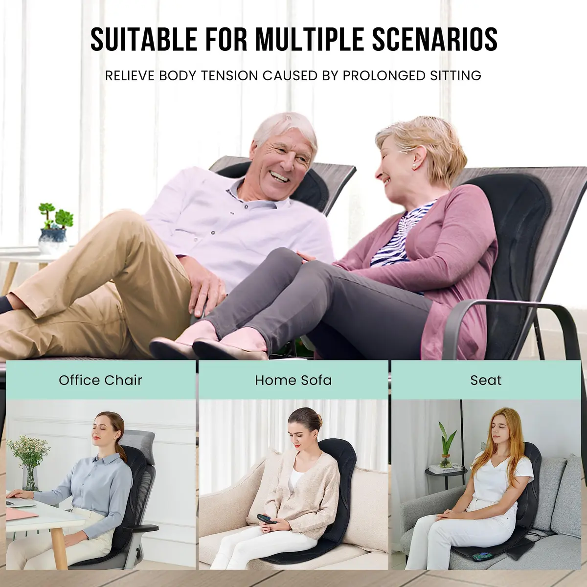 Snailax Vibration Back Massager with Heat, 8 Motors Massage Chair Pad 1.42 kg (3.13 lb) | Deep Tissue Relief for Home & Office - view 7