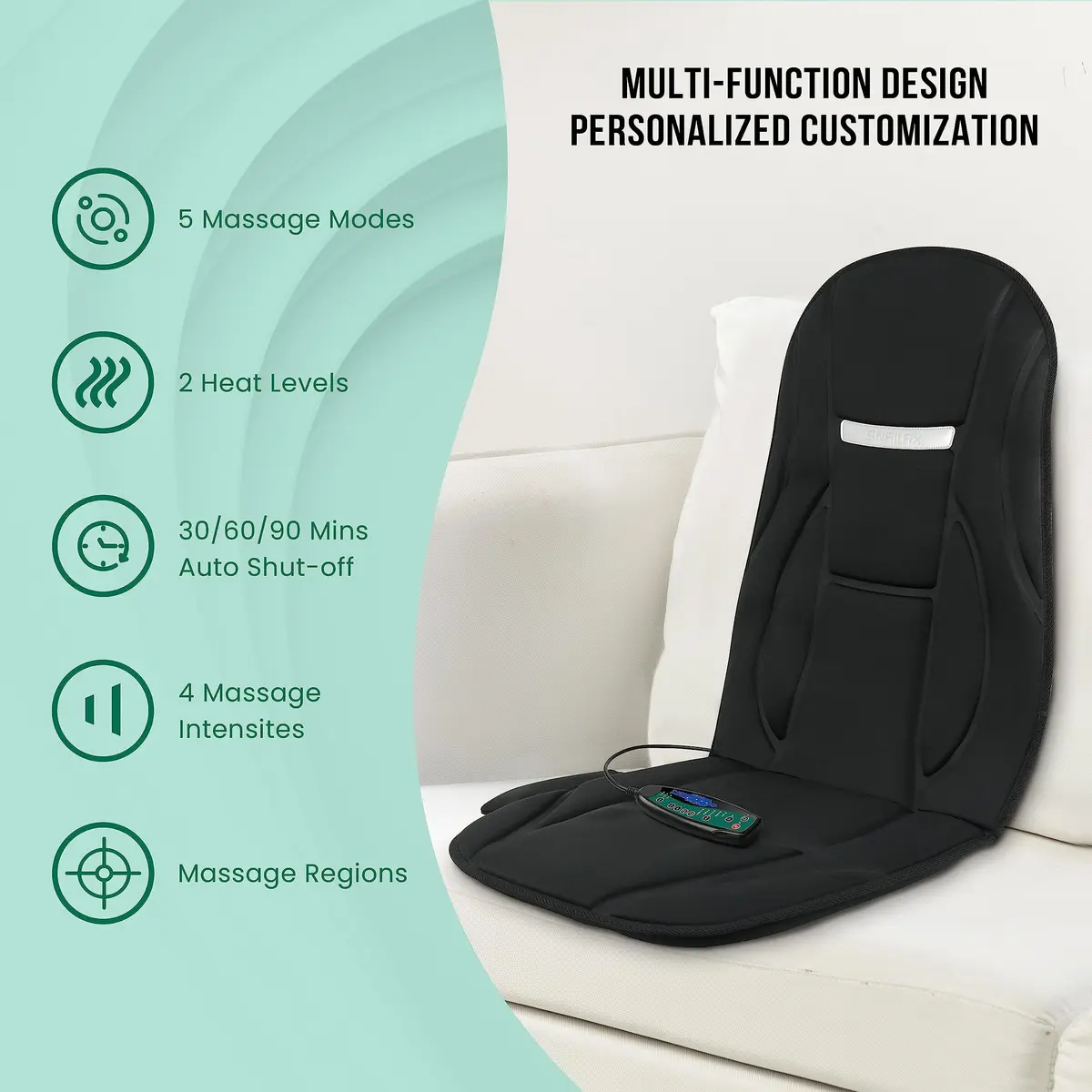 Snailax Vibration Back Massager with Heat, 8 Motors Massage Chair Pad 1.42 kg (3.13 lb) | Deep Tissue Relief for Home & Office - view 8