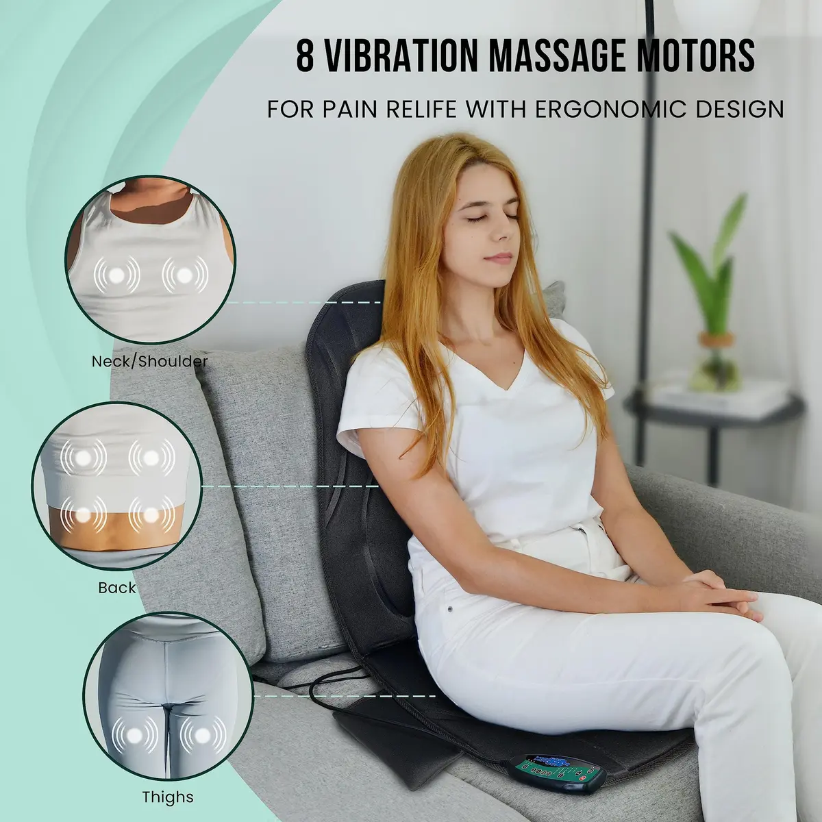 Snailax Vibration Back Massager with Heat, 8 Motors Massage Chair Pad 1.42 kg (3.13 lb) | Deep Tissue Relief for Home & Office - view 2