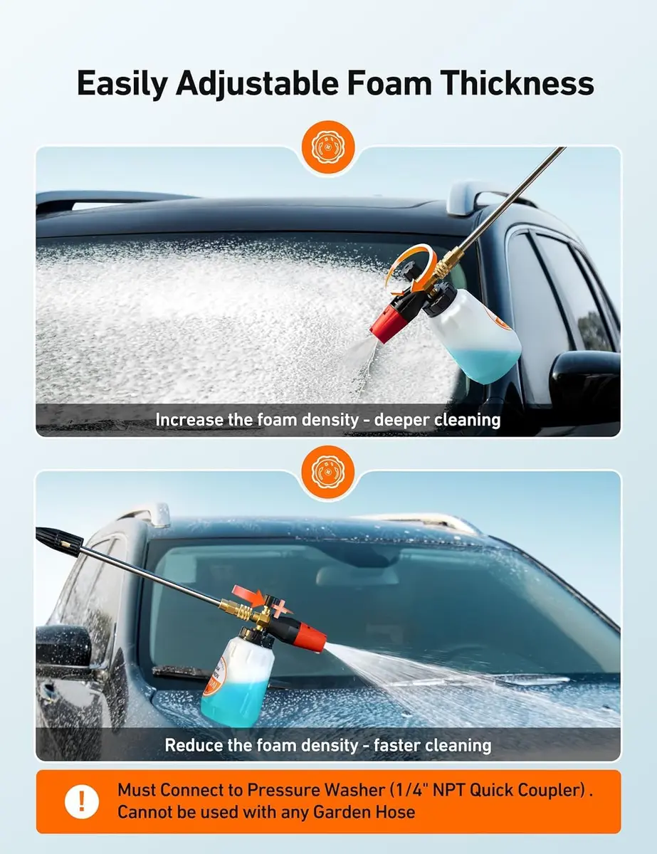 AstroAI Foam Cannon for Pressure Washer with 1/4" Quick Connect, 1L Bottle & 5 Nozzles | Heavy Duty Foam Sprayer Attachments - view 4