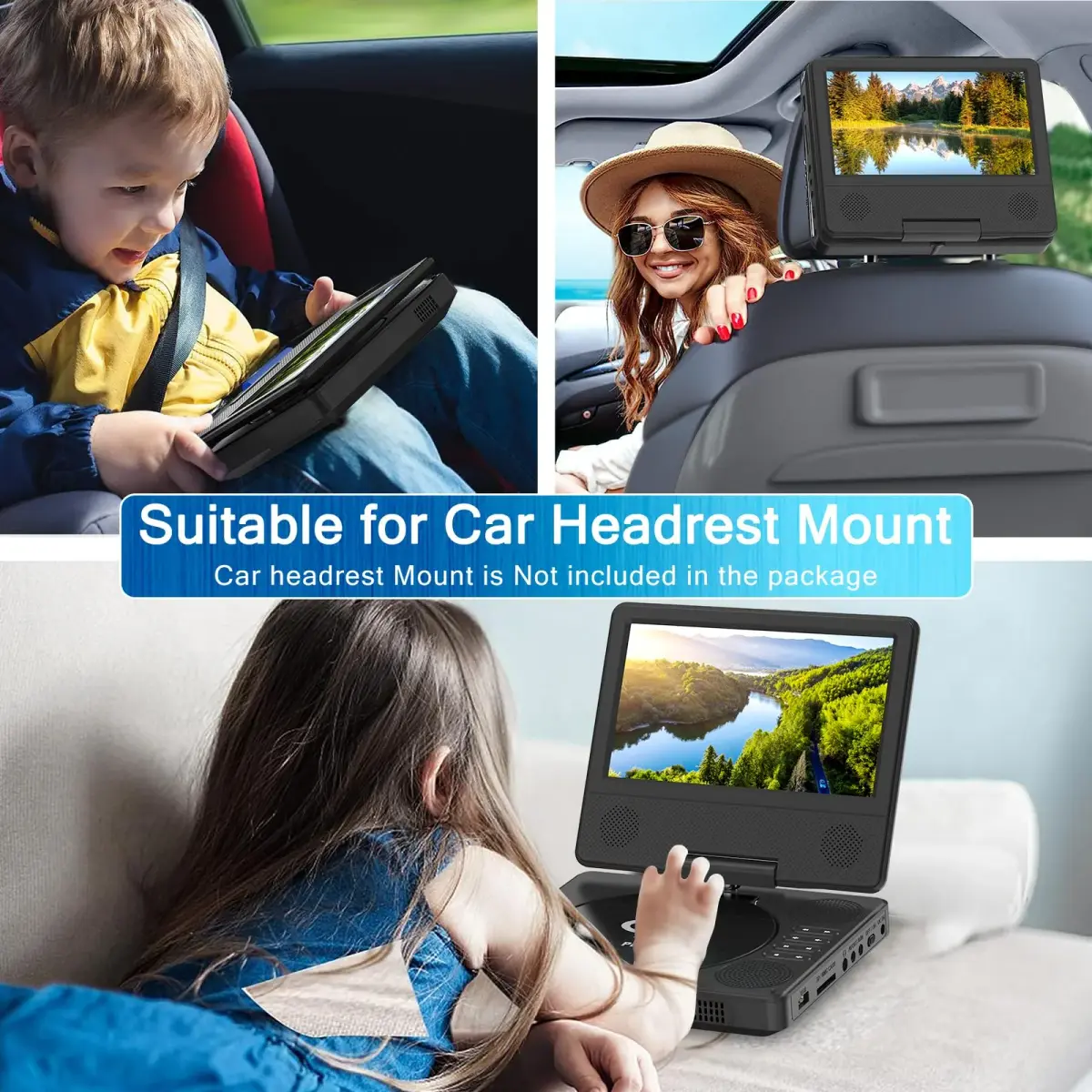 PJGCWB Portable DVD Player 7.5" Swivel Display | 5-Hour Battery, Car Mount Included - view 2