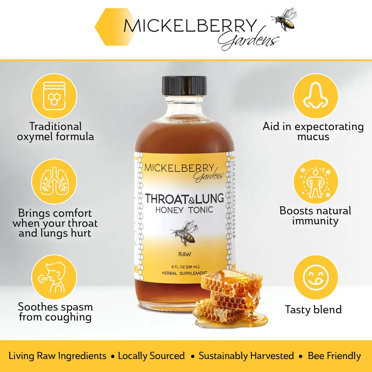 Mickelberry Gardens Throat Lung Honey Tonic 8oz 2 Pack | Natural Sore Throat Relief & Immune Support - view 2