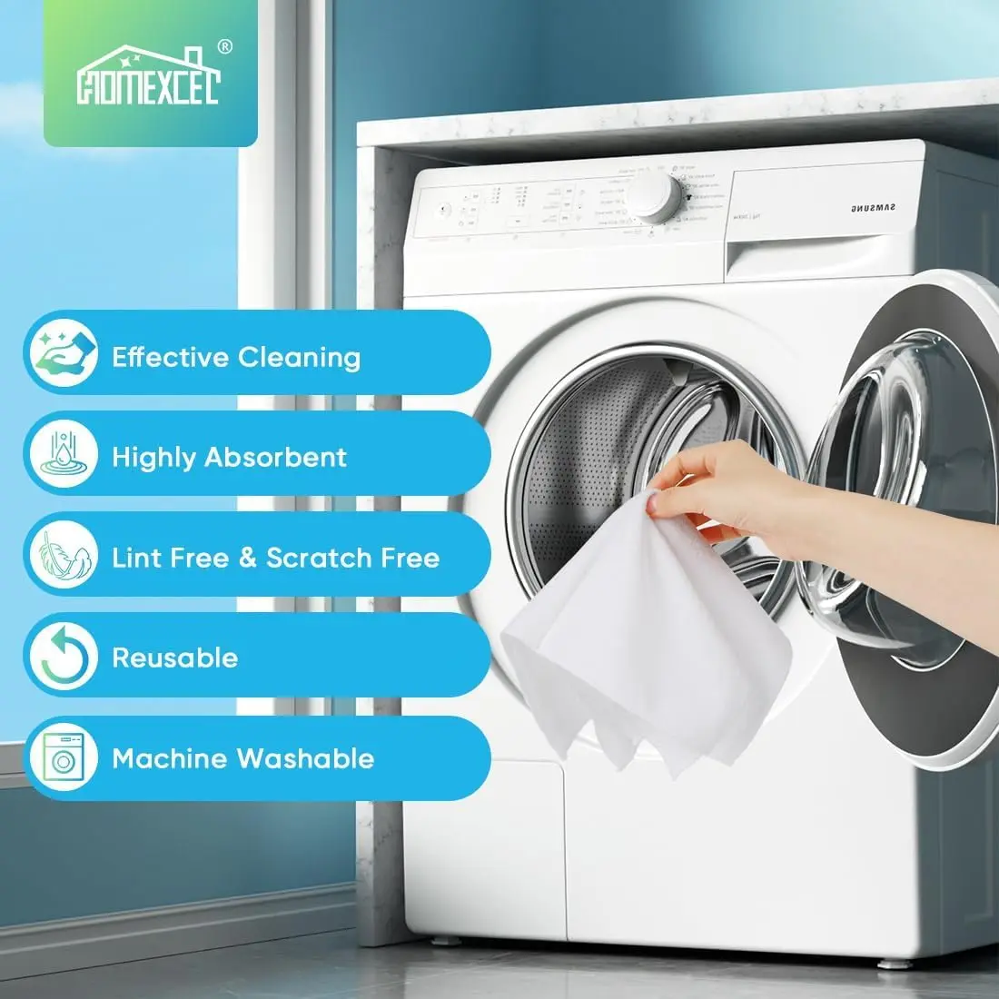 HOMEXCEL White Microfiber Cleaning Cloth 11.5"x 11.5" | Scratch-Free & Super Absorbent for Car & Home - view 6