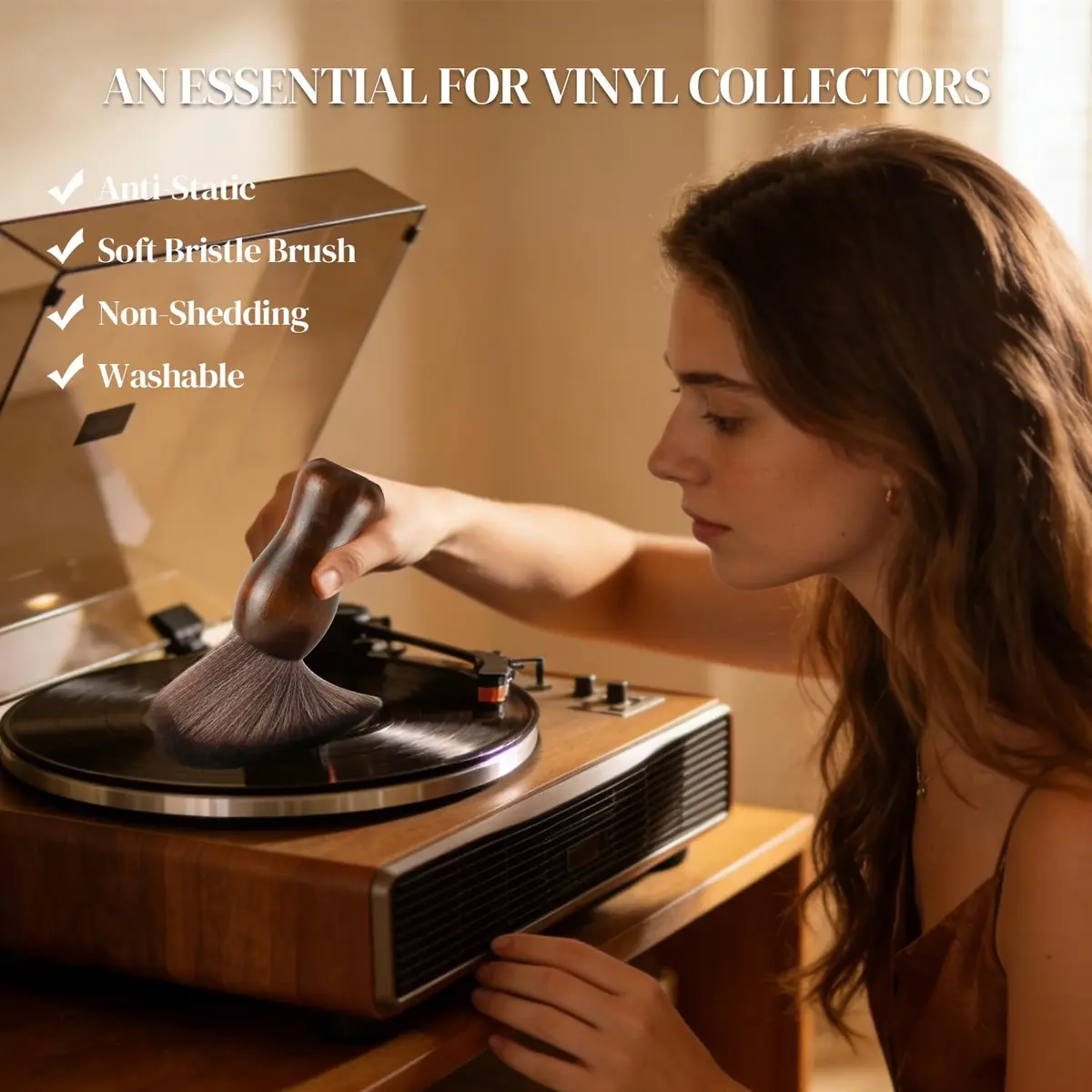 XQ XIAO QIAO Vinyl Record Cleaning Brush - Anti Static Dust Wooden Vinyl Cleaner Brush for Record Player Accessories - view 4