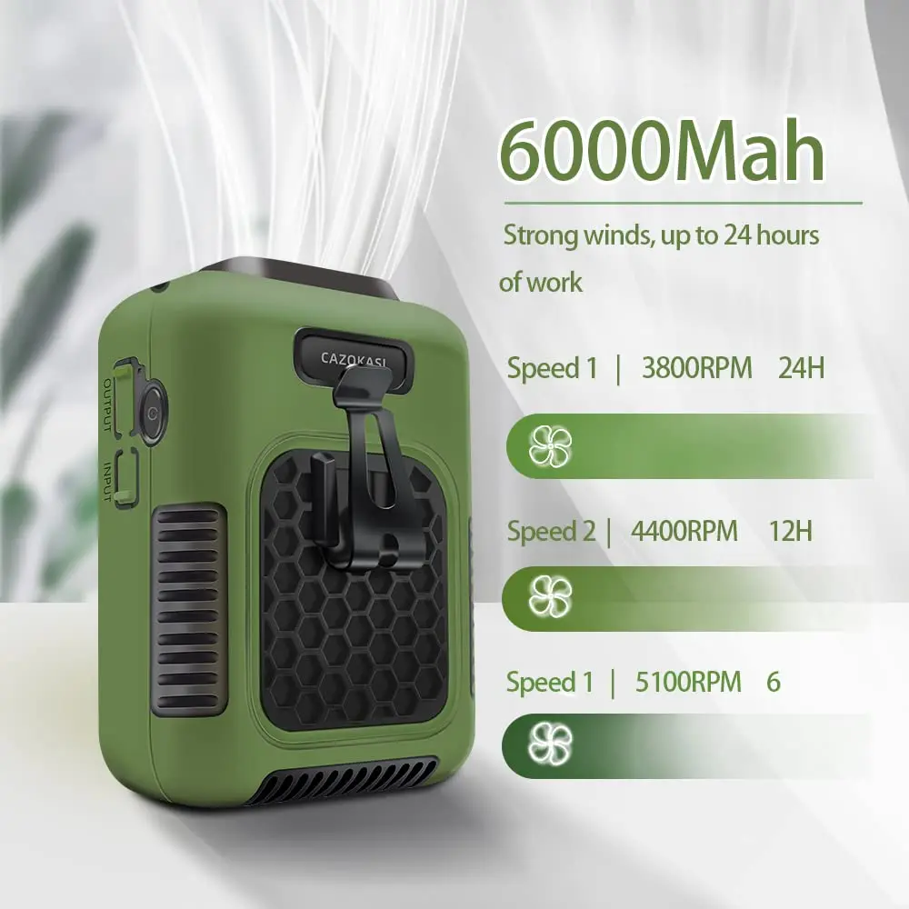 CAZOKASI Electric Fan Wearable Clip Portable Cooling 6000mAh | Heatstroke Prevention, Quiet & Long Battery Life - view 2