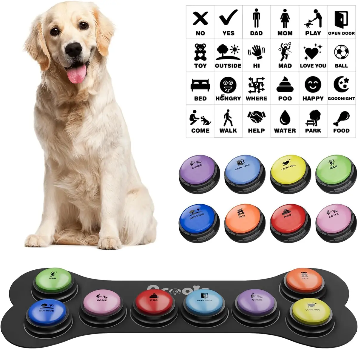 Acools Dog Buttons for Communication, 8 Pcs Recordable Voice Pet Buzzer Training Buttons Set with Mat | Dog Talking Buttons - main product image