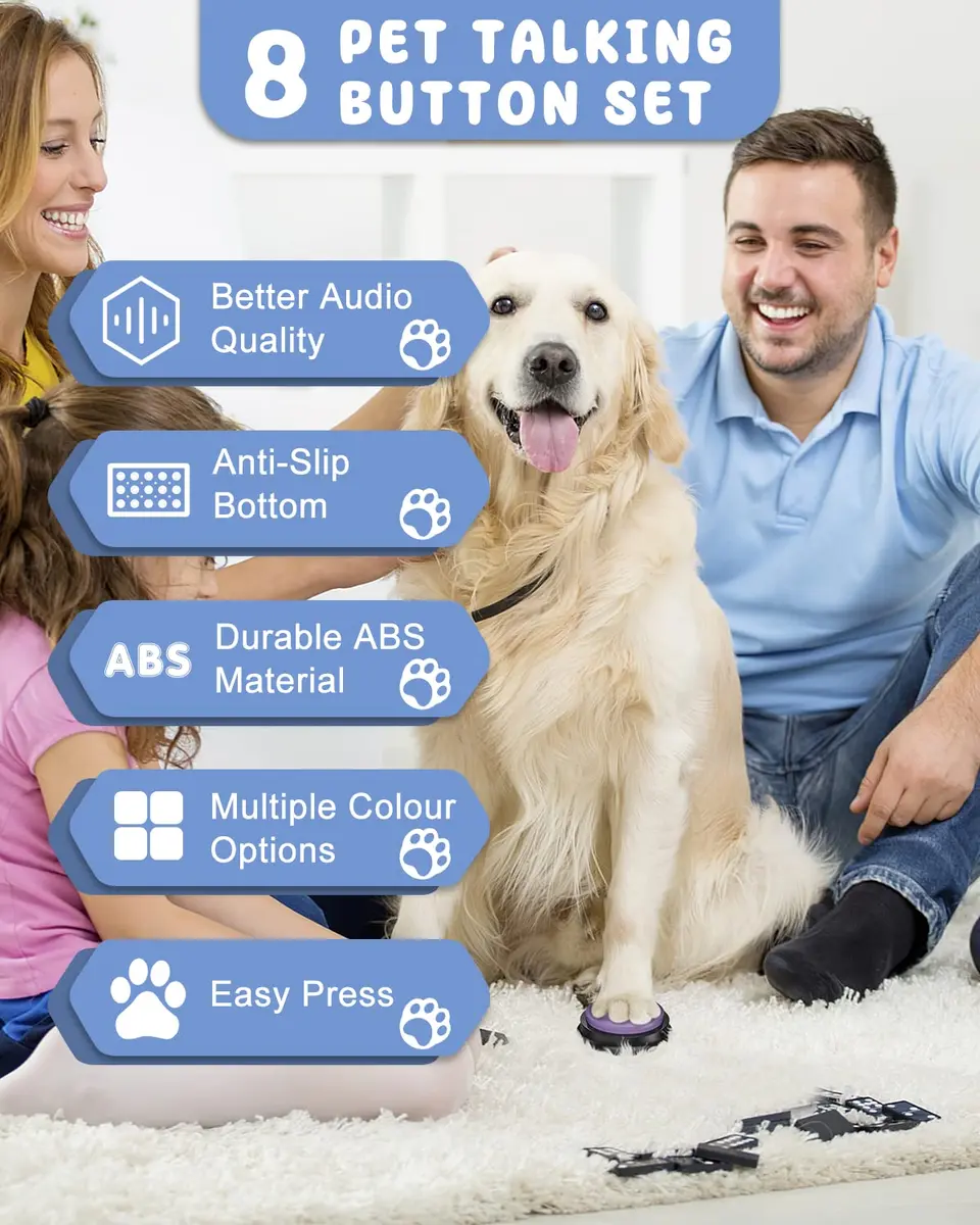 Acools Dog Buttons for Communication, 8 Pcs Recordable Voice Pet Buzzer Training Buttons Set with Mat | Dog Talking Buttons - view 2