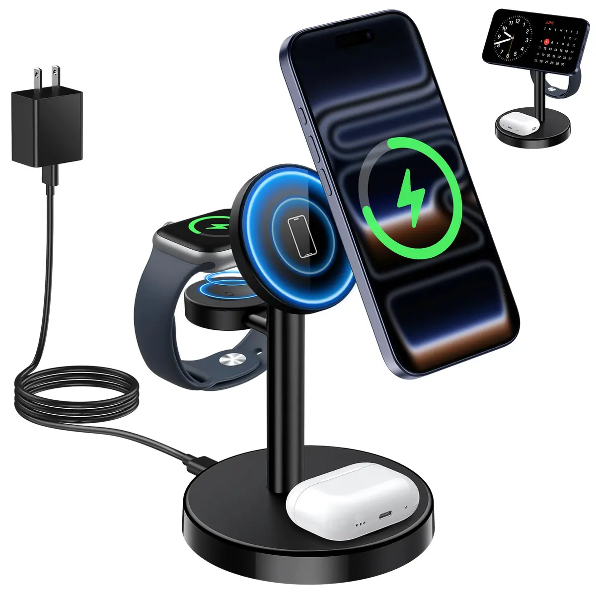 Aeinidi 3 in 1 Magnetic Wireless Charging Station for Apple Magsafe Charger | 15W Fast Magnetic Stand - main product image