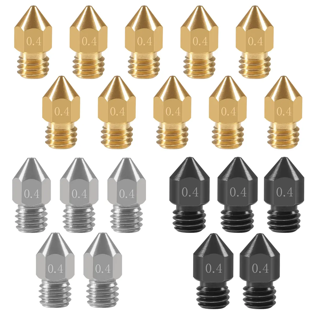 UMLIFE 20PCS 3D Printer Nozzles 0.4mm | Hardened Steel, Stainless & Brass, Compatible with Creality & Makerbot - main product image
