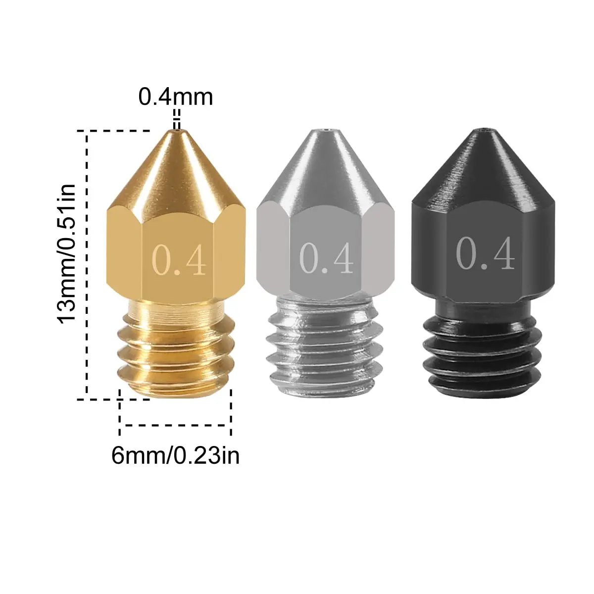 UMLIFE 20PCS 3D Printer Nozzles 0.4mm | Hardened Steel, Stainless & Brass, Compatible with Creality & Makerbot - view 2
