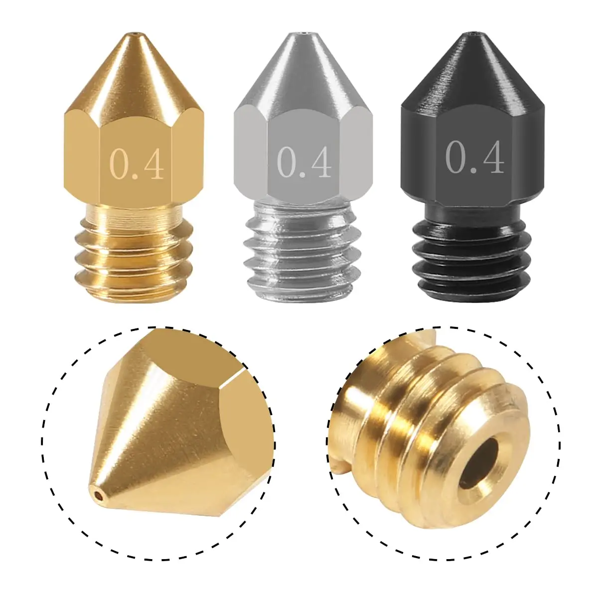 UMLIFE 20PCS 3D Printer Nozzles 0.4mm | Hardened Steel, Stainless & Brass, Compatible with Creality & Makerbot - view 3