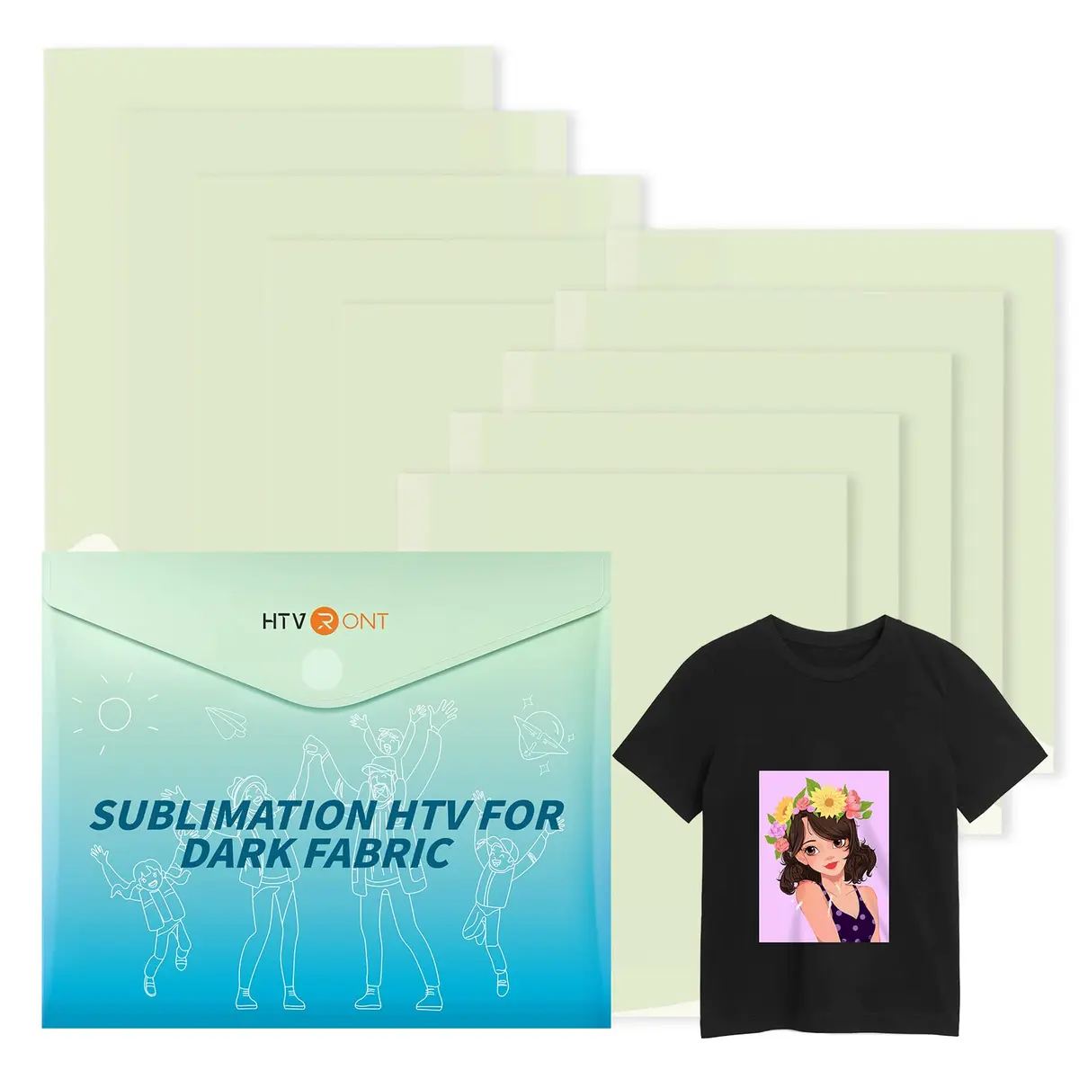HTVRONT Sublimation HTV Sheets for Cotton Fabric 30.5x25.4cm (12x10'') 10 Pack | Vivid Colors for Dark & Light Cotton - main product image