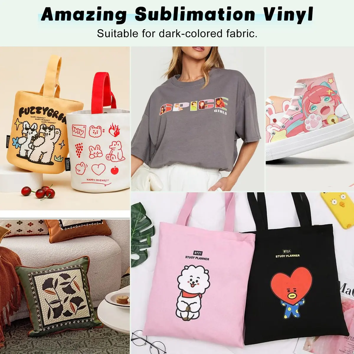 HTVRONT Sublimation HTV Sheets for Cotton Fabric 30.5x25.4 cm (12x10'') Matte 10 Pack | Vivid Colors on Dark & Light Cotton - view 7