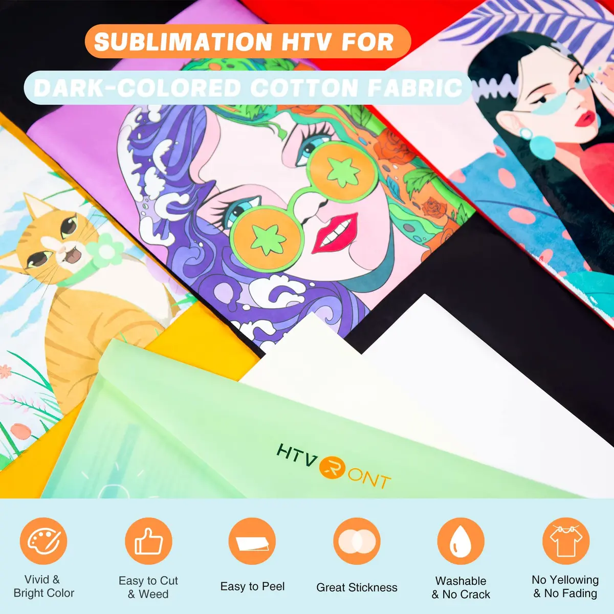 HTVRONT Sublimation HTV Sheets for Cotton Fabric 30.5x25.4 cm (12x10'') Matte 10 Pack | Vivid Colors on Dark & Light Cotton - view 2