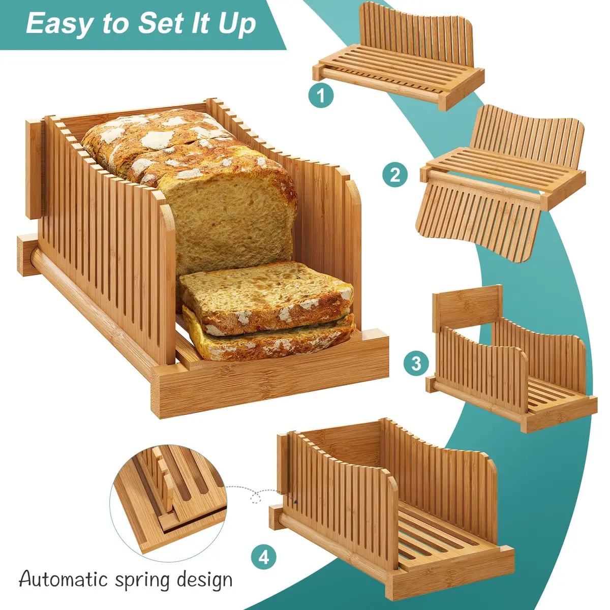 Vriccc Bamboo Bread Slicer | Adjustable 3 Thickness Sizes, Foldable Compact Cutting Board - view 5