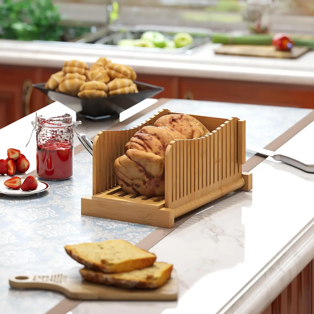 Vriccc Bamboo Bread Slicer | Adjustable 3 Thickness Sizes, Foldable Compact Cutting Board - view 4